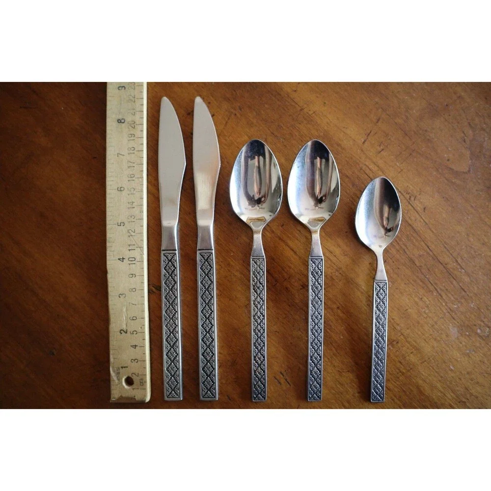 VOGUE Rogers International Silver Stainless Geometric Black Mixed Lot Knife Spoo